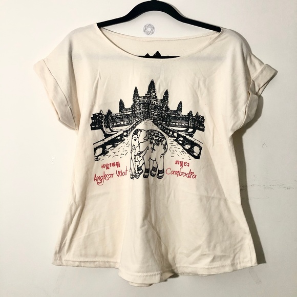 Angkor Wat Cambodia Scoop Neck T Shirt elephants - Picture 1 of 4